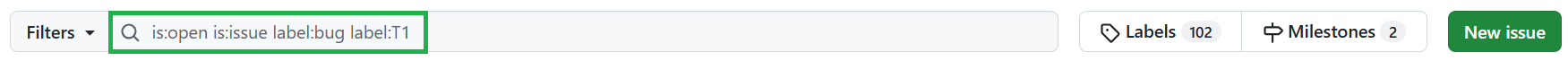 Screenshot of filtering issues by multiple labels on GitHub.